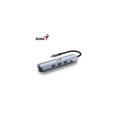 HUB USB-C Genius UH-545 con 1 puerto Ethernet y 3 USB-A, conexión rápida y eficiente
