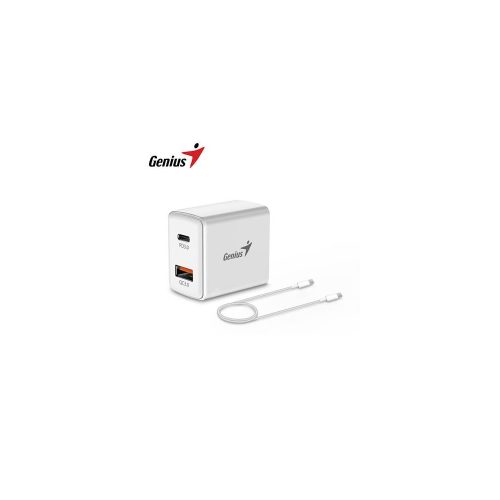 Cargador Genius PD-20ACP 20W Fast Charge con 1 USB-C y 1 USB-A + Cable USB-C 3A Blanco