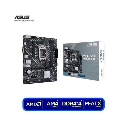 Placa madre ASUS PRIME H610M-F D4, Socket LGA 1700, compatible con DDR4 y chipset Intel H610