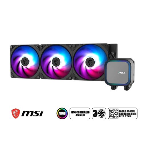 Refrigeración líquida MSI MAG Coreliquid A13, 360mm, ARGB para AMD e Intel - Rendimiento superior