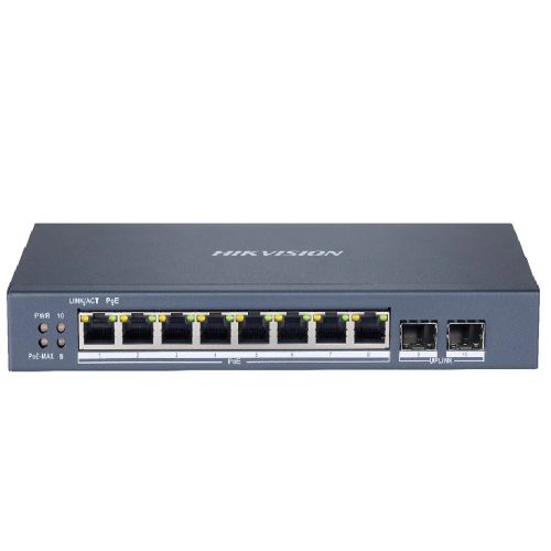 Switch Hikvision Gigabit 8 puertos DS-3E1510P-EI con PoE, ideal para redes rápidas y seguras