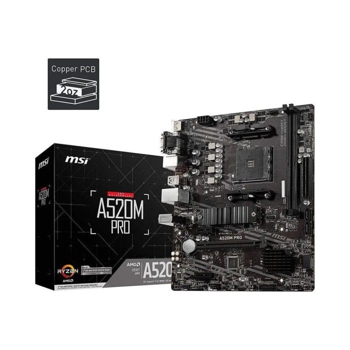 Placa base MSI A520M-A PRO M-ATX, 2 x DDR4 hasta 64GB, 4400 MHz, HDMI y DVI, ideal para gaming