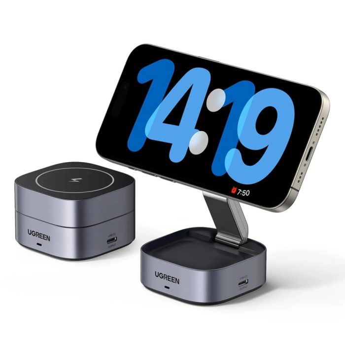 Cargador portátil UGREEN 2 en 1 magnético plegable con carga rápida Qi para iPhone y AirPods - Negro