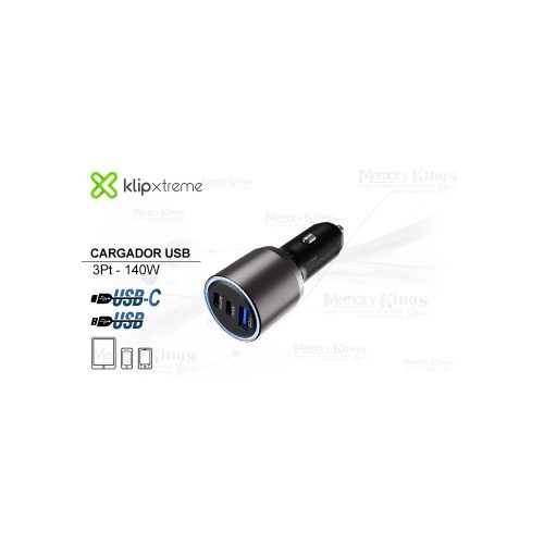 Cargador de Coche Klip Xtreme KCC-140 con 3 Puertos USB - Carga Rápida para Todos tus Dispositivos