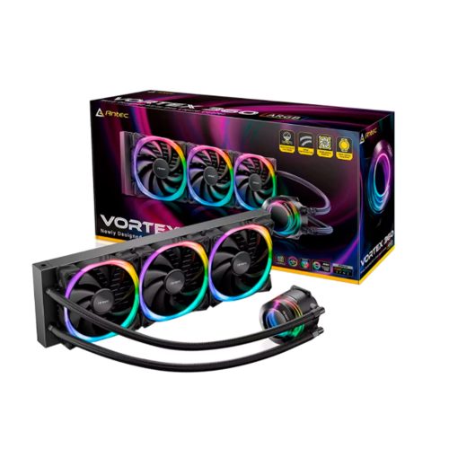 AIO Antec Vortex 360 ARGB - Enfriamiento Líquido RGB Eficiente para PC, Blanco, 360mm de Rendimiento