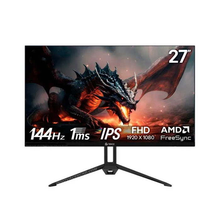 Monitor 27" TEROS TE-2714S FHD IPS 144Hz, 1ms, HDMI, DP, Audio Out - Negro, Ideal para Gaming