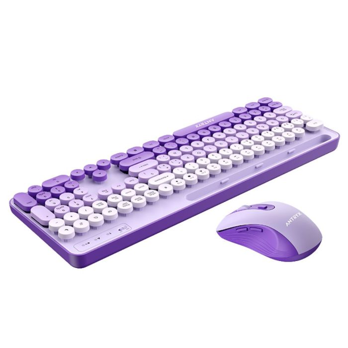 Teclado y mouse inalámbricos Antryx WS-970 en color púrpura - Comodidad y estilo para tu escritorio
