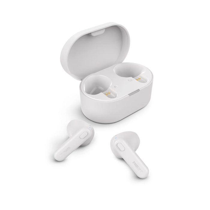 Auriculares Philips True Wireless TAT1138WT - Bluetooth 15H, IPX4, USB-C, Color Blanco, Con Micrófono