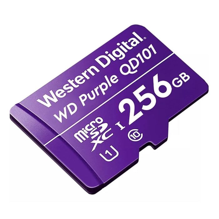 Memoria micro SD 256GB WD Purple QD101 Class 10, alta velocidad para cámaras de seguridad y videovigilancia