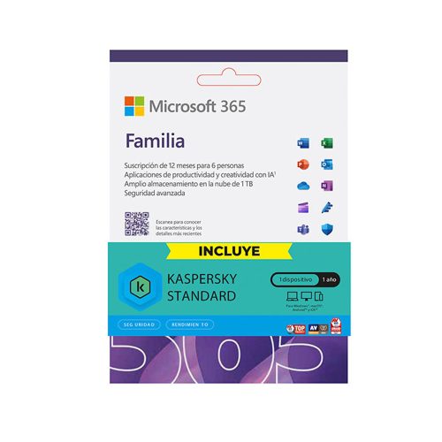 Kit Microsoft 365 Familia + Kaspersky ESD: Licencia Digital de 12 Meses para 1-6 Usuarios
