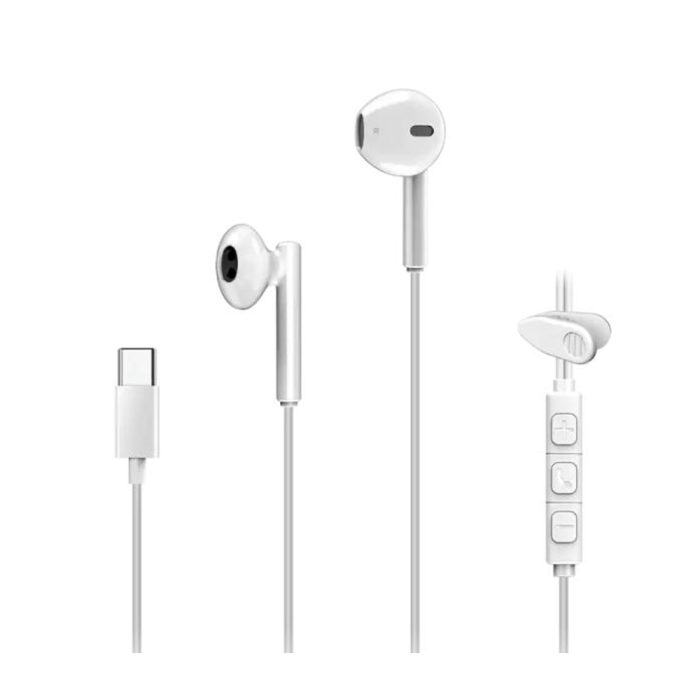 Auriculares In-Ear Genius HS-M366 USB-C 14.2mm, con Micrófono Clip Giratorio, Color Blanco