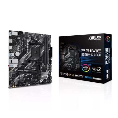 ASUS Prime B550M-K Placa Madre ARGB Micro ATX, 4x DDR4 hasta 128GB, Ideal para PC Gaming
