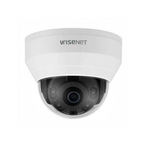 Cámara de red Wisenet QND-8010R 5MP cúpula blanca, visión nocturna 20m, lentes fijos 2.80mm, 30fps