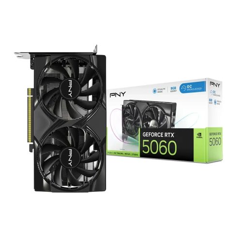 Tarjeta Gráfica PNY GeForce RTX 5060, 8GB GDDR7, Doble Ventilador, PCIe Gen 5 - Rendimiento Superior