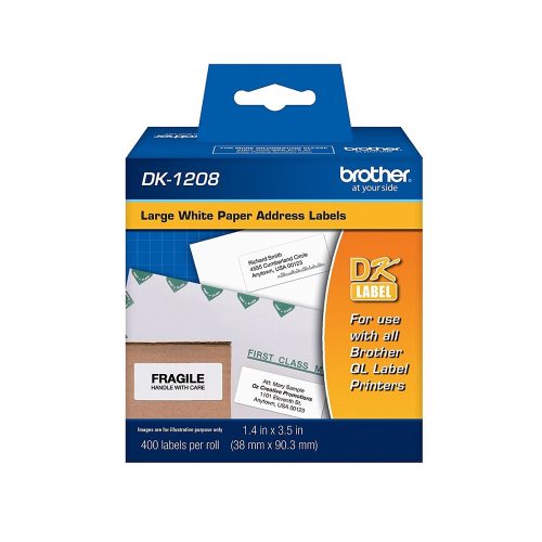 Brother DK1208 - Etiqueta Autoadhesiva Papel, 400 Rango Multiusos, Ideal para Impresoras 102x76 mm