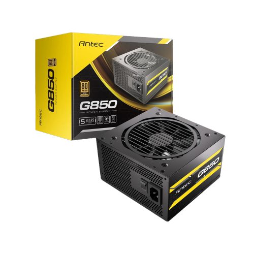 Fuente de poder Antec ATOM G850, 850W, 80+ Gold, compacta y eficiente para gaming y PC.