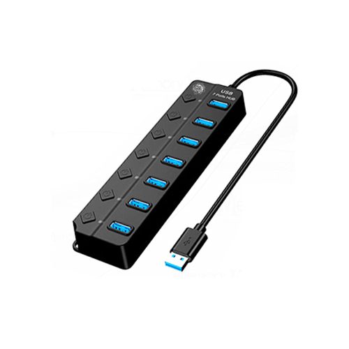 HUB USB 3.0 de 7 Puertos Delcom DL-507 Negro, Conectividad Rápida y Versátil para Todos tus Dispositivos