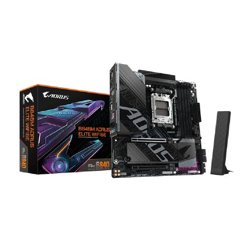 Placa Madre Gigabyte B840m Aorus Elite WiFi 6E AM5 con 4 Slots de RAM, Ideal para Gaming y alto rendimiento