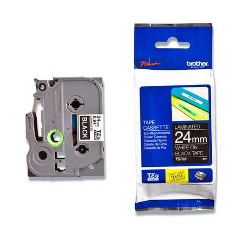 Cinta Brother TZe355 1" (24mm) blanca sobre negro - Ideal para etiquetado claro y duradero