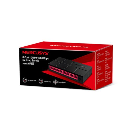 Conmutador Mercusys MS108G 8 Puertos 10/100/1000 Mbps Sobremesa Ideal para Redes de Alta Velocidad