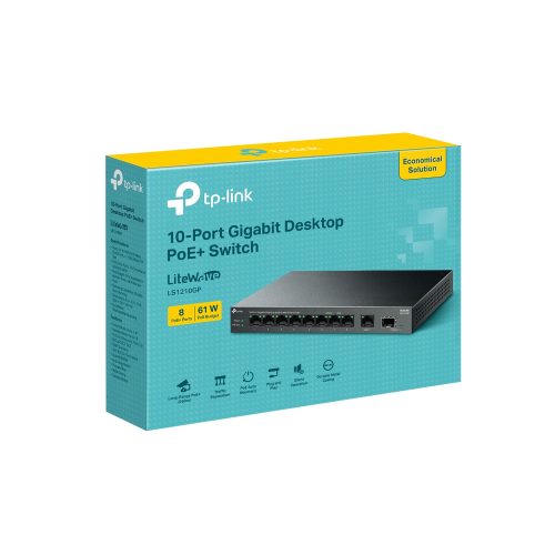 Conmutador TP-Link LS1210GP de 10 Puertos Gigabit, Ideal para Redes Rápidas y Eficientes