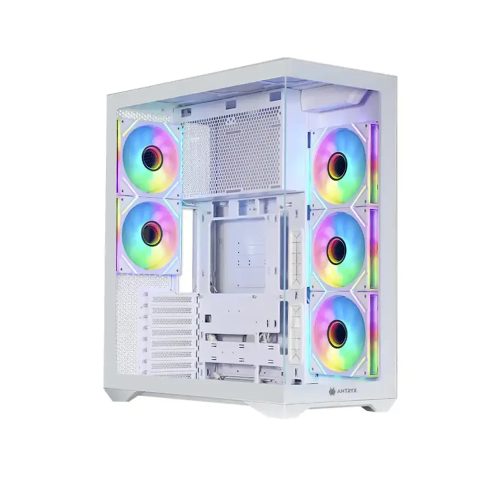 Case Antryx Fx970 Pro Blanco Gaming, 2 Paneles de Vidrio, 5 Ventiladores ARGB, Gran Ventilación