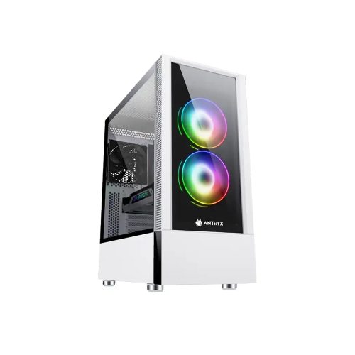 Case Antryx Rx-460 Blanco con Panel de Vidrio, 3 Ventiladores LED ARGB y Amplia Ventilación