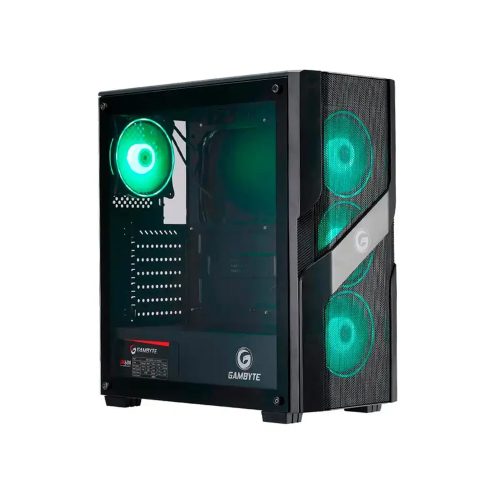 Case Gambyte Razor 600W con Panel de Vidrio, 4 Ventiladores LED ARGB, Color Negro, Ideal para Gaming