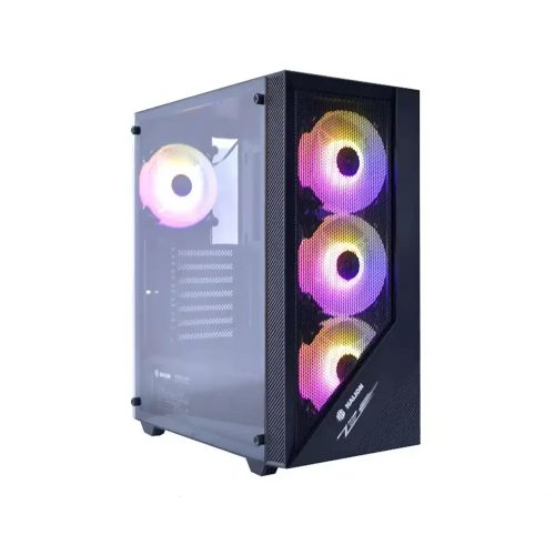 Case Halion Tornado 03 con fuente 600W, panel de vidrio y 4 ventiladores LED RGB para gaming