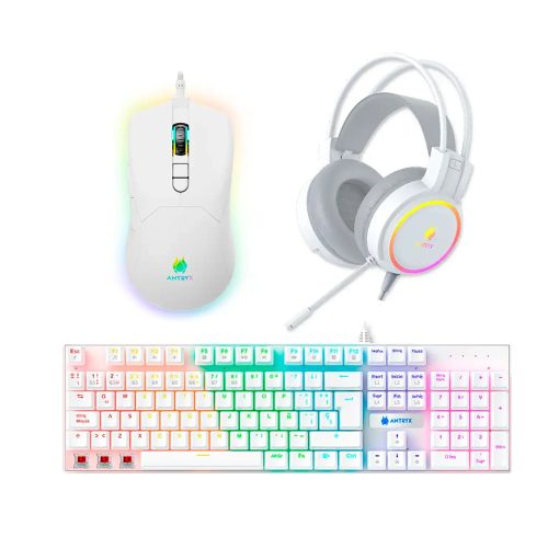Combo 3 en 1 Antryx GC-3100 X3 White: Teclado Mecánico con Switch Red y Mouse Gaming Ergonomico