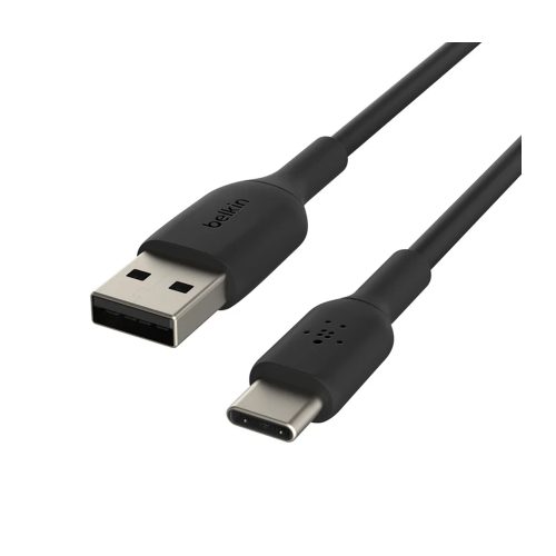 Cable Belkin BoostCharge USB-A a USB-C de 2 metros en negro, ideal para carga rápida y data.