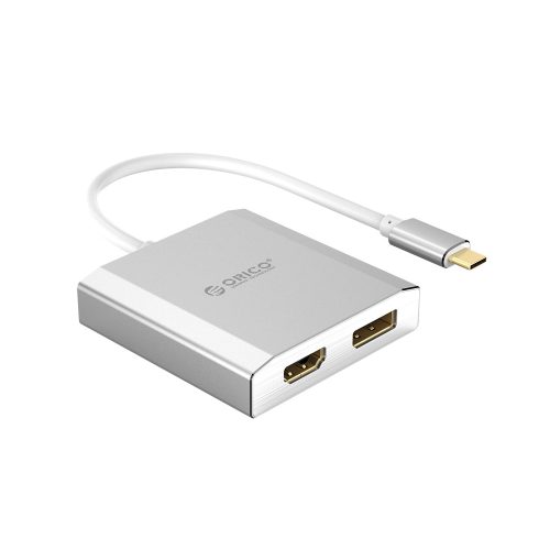 Adaptador Orico USB Tipo C a HDMI y DisplayPort Hembra, 4K, Blanco, Ideal para Monitores