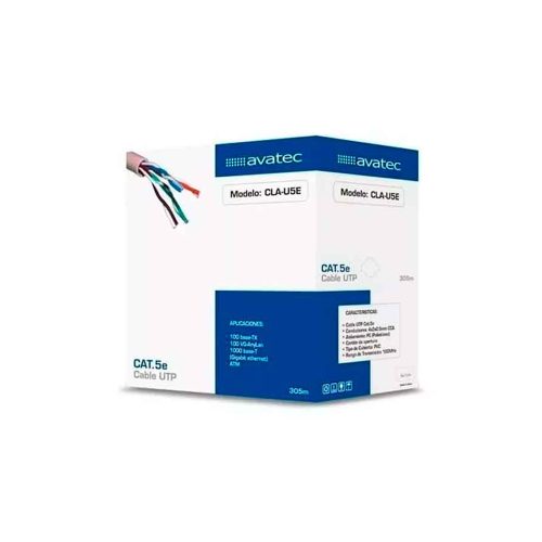 Cable UTP Avatec Cat 5e de 305 metros, alta velocidad para redes, ideal para conexión estable.
