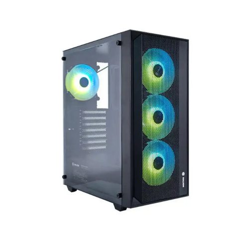 Caja Halion Tornado 04 con Panel de Vidrio, 600W y 4 Ventiladores LED RGB para PC Gaming