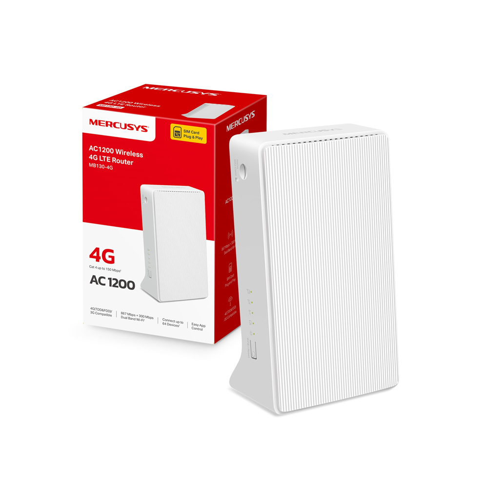 TP-Link Mercusys MB130-4G Router AC1200 Wi-Fi Doble Banda 4G Conectividad Rápida
