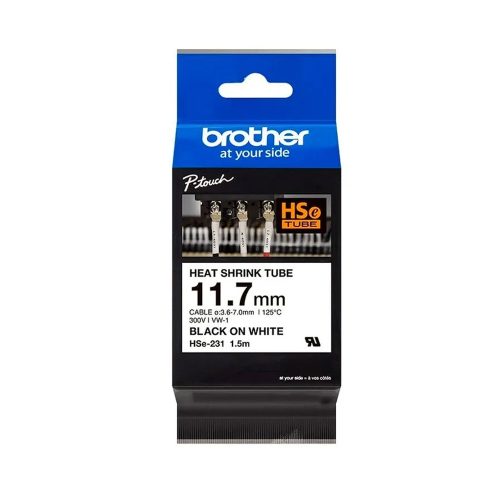 Cinta de termo-retráctil Brother HSE231E negra sobre blanca 1.2m compatible para etiquetado