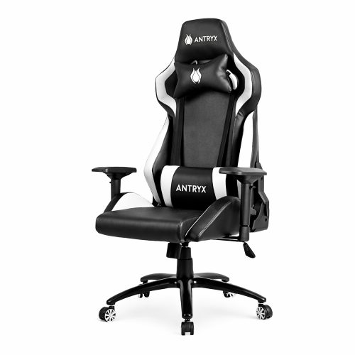 Silla Gaming ANTRYX Racing Prix negra y blanca con soporte ergonómico y diseño deportivo