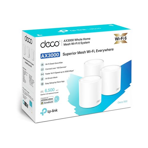TP-LINK Deco X50 Sistema Wi-Fi Malla 3 Enrutadores 6500 Pies Cuadrados Wi-Fi 6 Conectividad 1GbE